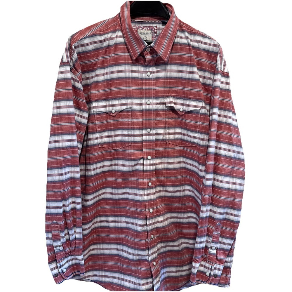 Panhandle Rough Stock Western Shirt Mens XXL Long Sleeve Pearl Snap Stripe Red